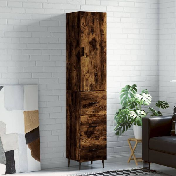 vidaXL Buffet haut Ch&ecirc;ne fum&eacute; 34,5x34x180 cm Bois d'ing&eacute;nierie