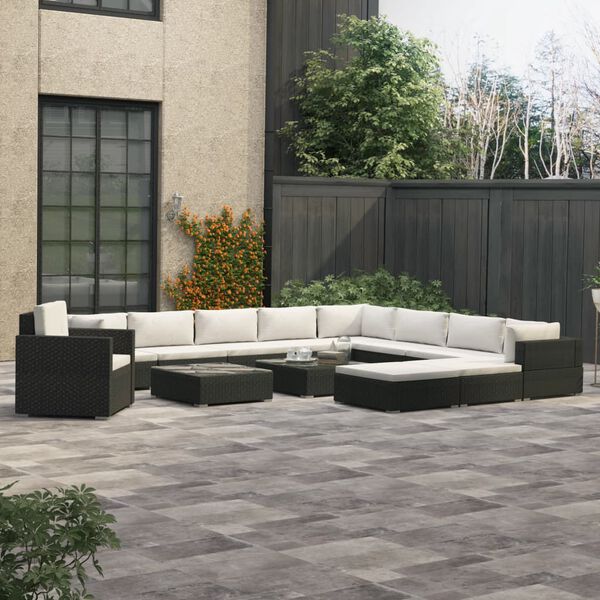 vidaXL Salon de jardin 13 pcs avec coussins R&eacute;sine tress&eacute;e Noir