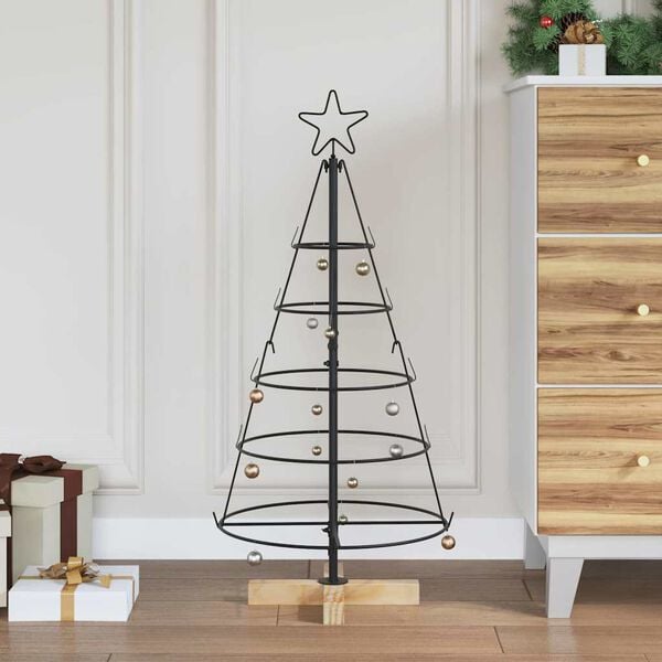 vidaXL Arbre en c&ocirc;ne de No&euml;l avec support Noir 90 cm Acier