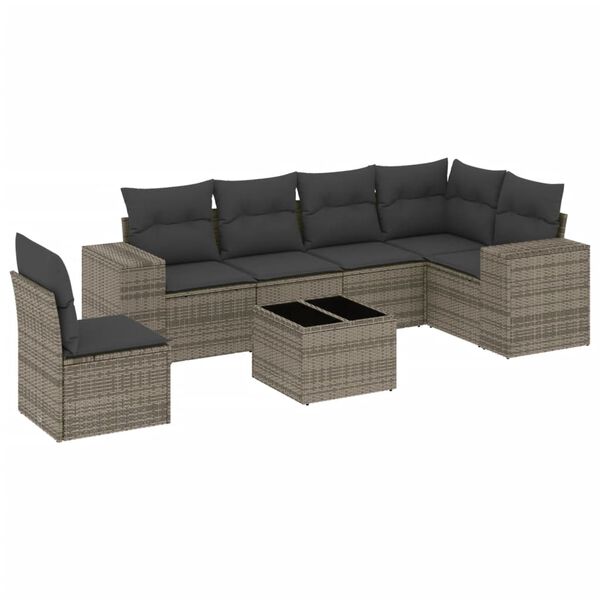 vidaXL Salon de jardin avec coussins 7 pcs gris r&eacute;sine tress&eacute;e