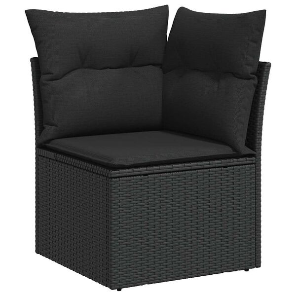 vidaXL Salon de jardin avec coussins 8 pcs noir r&eacute;sine tress&eacute;e acacia