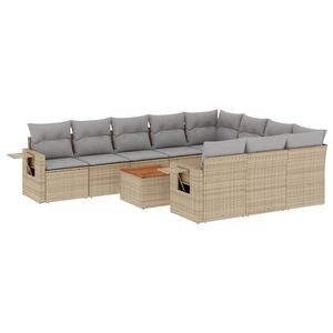 vidaXL Salon de jardin 11 pcs avec coussins beige r&eacute;sine tress&eacute;e