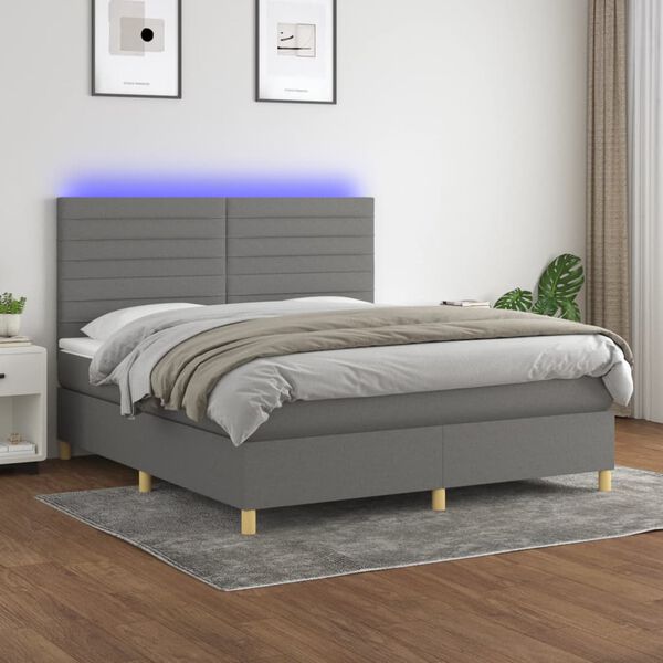 vidaXL Sommier &agrave; lattes de lit et matelas et LED Gris fonc&eacute; 160x200 cm