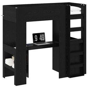 vidaXL Cadre de lit superpos&eacute; avec bureau Ch&ecirc;ne noir 75 x 190 cm