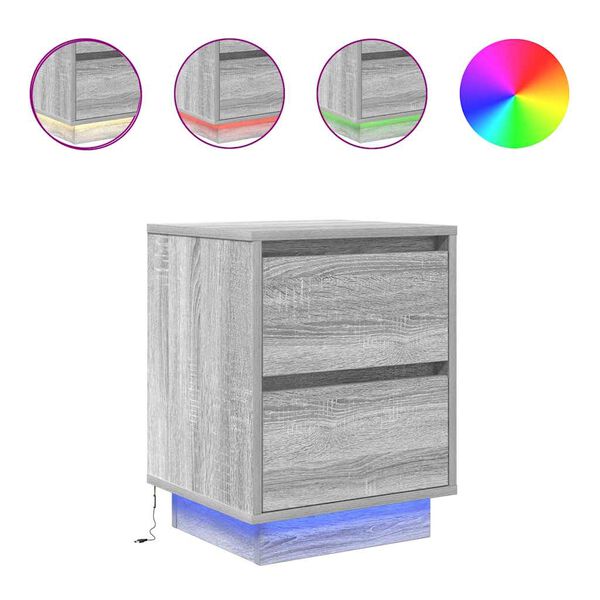 VidaXL Tables de chevet avec lumi&egrave;res LED 2pcs sonoma gris 38x34x50 cm