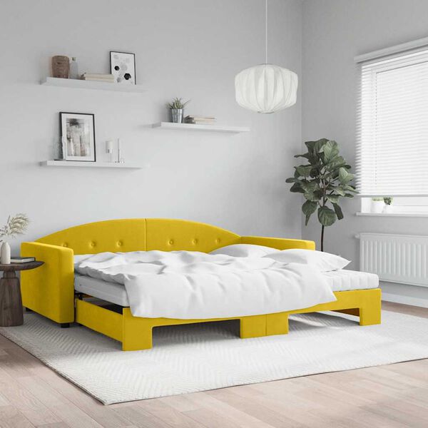 vidaXL Lit de jour avec gigogne et matelas jaune 100x200 cm velours