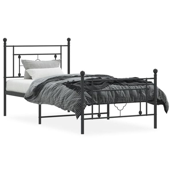 vidaXL Cadre de lit m&eacute;tal sans matelas avec pied de lit noir 100x190cm
