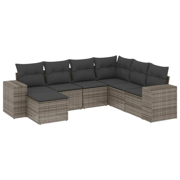 vidaXL Salon de jardin avec coussins 7 pcs gris r&eacute;sine tress&eacute;e