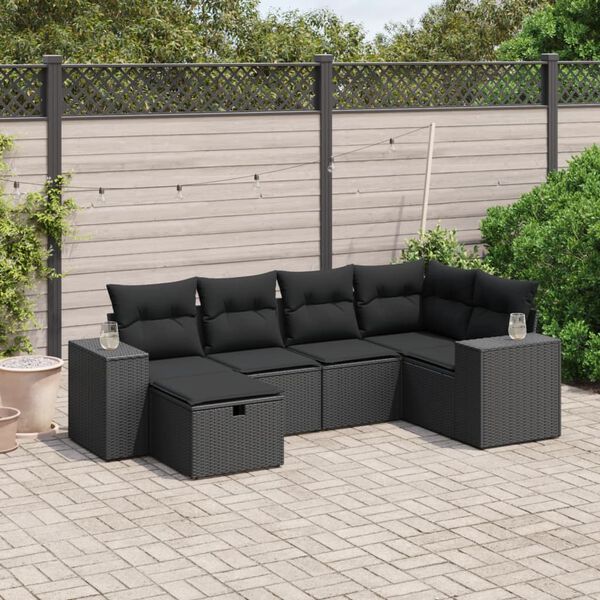 vidaXL Salon de jardin 6 pcs avec coussins noir r&eacute;sine tress&eacute;e