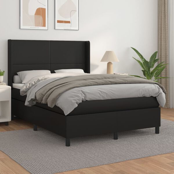 vidaXL Sommier &agrave; lattes de lit avec matelas Noir 140x190 cm Similicuir