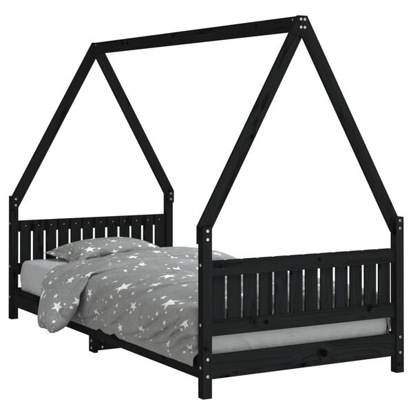 vidaXL Cadre de lit pour enfants noir 90x200 cm bois de pin massif
