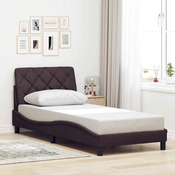 vidaXL Cadre de lit avec LED sans matelas marron fonc&eacute; 90x190 cm tissu