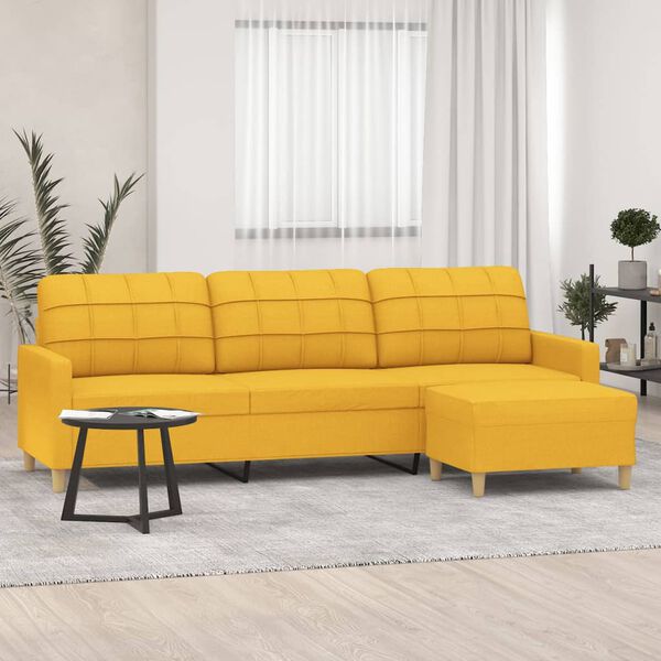 vidaXL Canap&eacute; &agrave; 3 places avec repose-pieds Jaune clair 210 cm Tissu