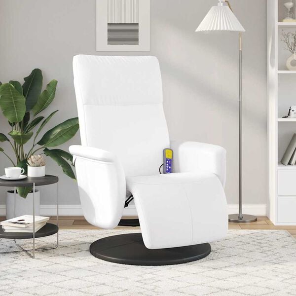 vidaXL Fauteuil inclinable de massage repose-pieds blanc similicuir