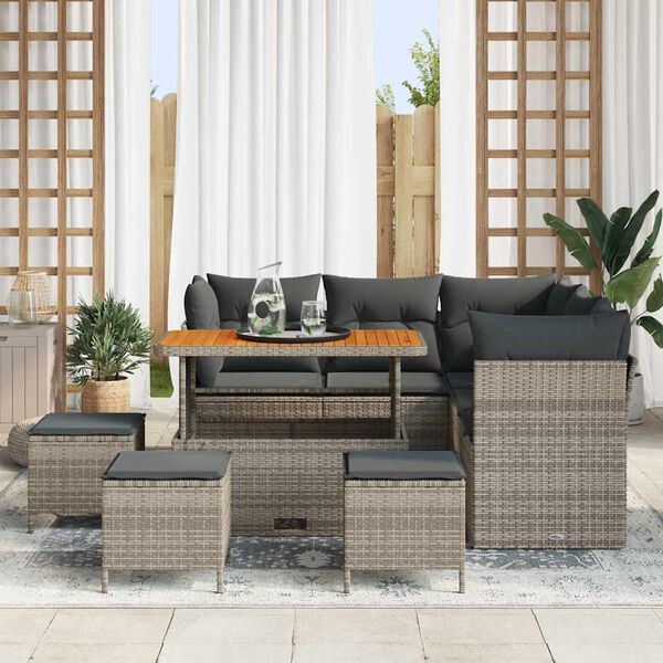 vidaXL Ensemble de canap&eacute; de jardin avec coussin 9 pcs Gris