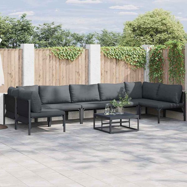 vidaXL Ensemble de canap&eacute; de jardin avec coussin 8 pcs Noir Acier