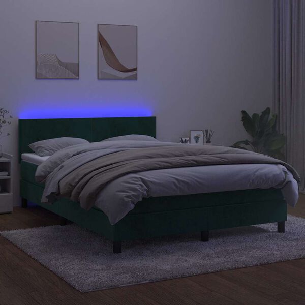 vidaXL Sommier &agrave; lattes de lit avec matelas LED Vert fonc&eacute; 140x190 cm