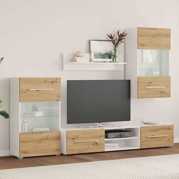 vidaXL Meubles TV et lumi&egrave;re LED 5 pcs ch&ecirc;ne artisanal bois ing&eacute;nierie