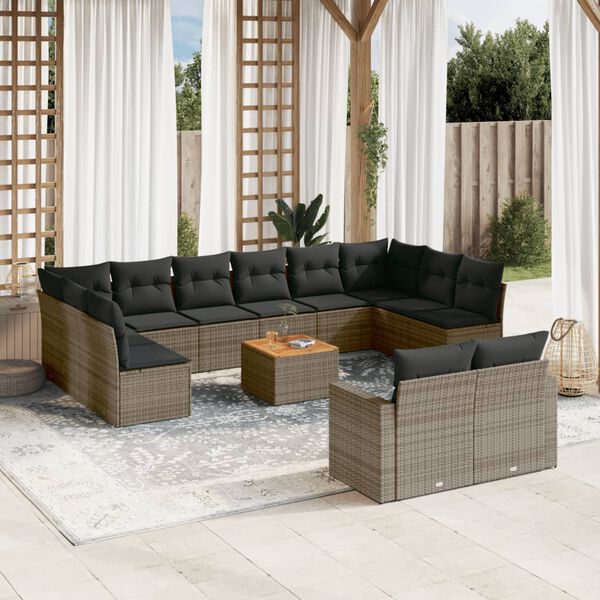 vidaXL Salon de jardin avec coussins 13 pcs gris r&eacute;sine tress&eacute;e