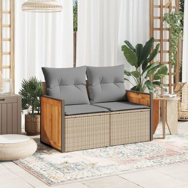 vidaXL Canapé de jardin avec coussins 2 places beige résine tressée