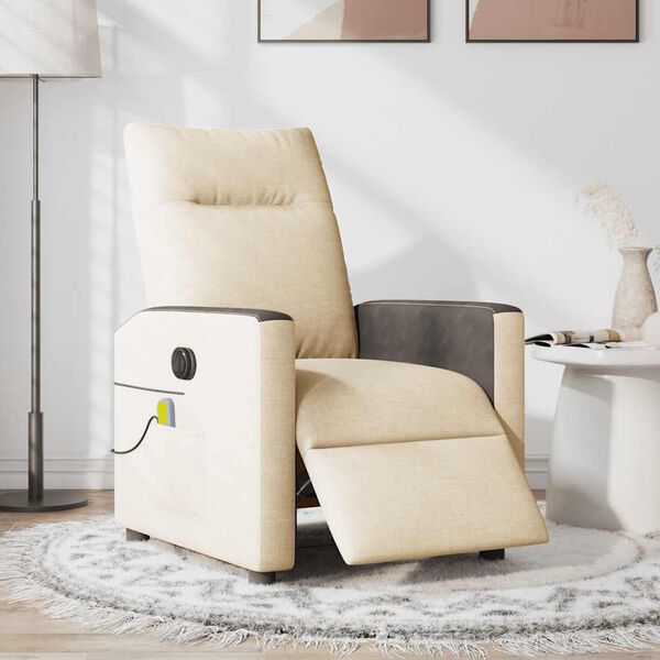 vidaXL Fauteuil inclinable de massage &eacute;lectrique cr&egrave;me tissu