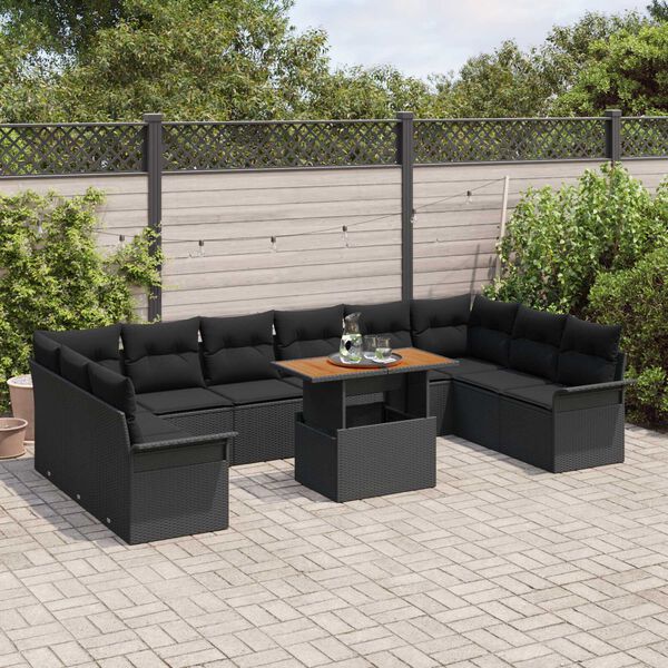 vidaXL Ensemble de canap&eacute; de jardin 11 pcs Noir Poly rotin