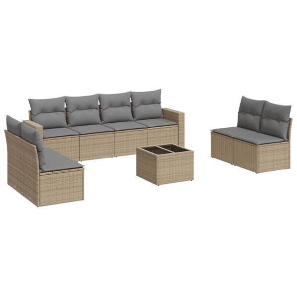 vidaXL Salon de jardin avec coussins 9 pcs beige r&eacute;sine tress&eacute;e
