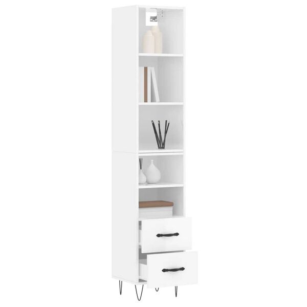vidaXL Buffet haut Blanc brillant 34,5x34x180 cm Bois d'ing&eacute;nierie