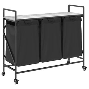 vidaXL Panier &agrave; linge &agrave; 3 compartiments avec roulettes gris Sonoma