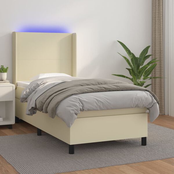 vidaXL Sommier &agrave; lattes de lit matelas LED Cr&egrave;me 90x190cm Similicuir