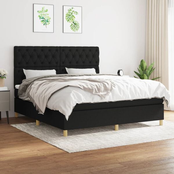 vidaXL Sommier &agrave; lattes de lit avec matelas Noir 160x200 cm Tissu