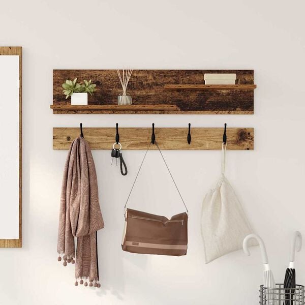 vidaXL Porte-manteau mural avec &eacute;tag&egrave;re Bois ancien 90 x 15 x 36 cm
