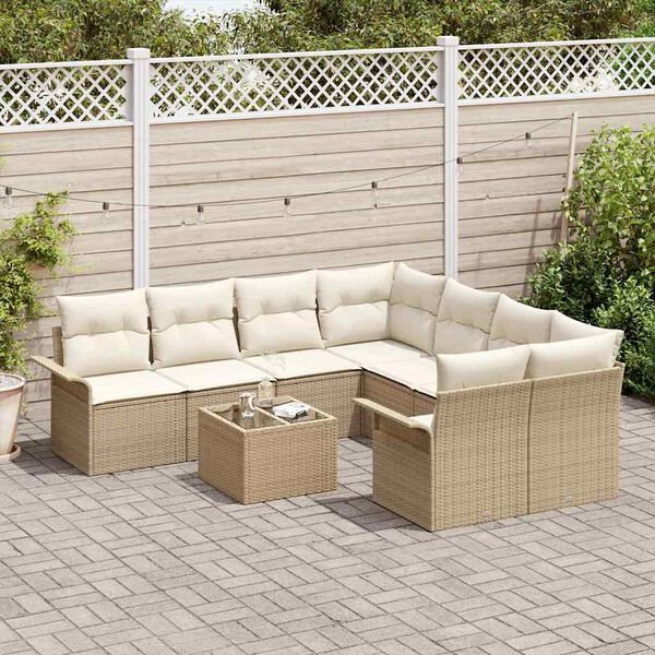 vidaXL Ensemble de canapé de jardin 9 pcs Beige Poly rotin