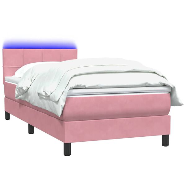 vidaXL Sommier &agrave; lattes de lit avec matelas et LED rose 80x220 cm velours