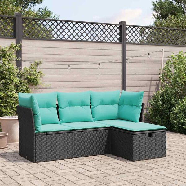 vidaXL Salon de jardin 4 pcs avec coussins noir r&eacute;sine tress&eacute;e