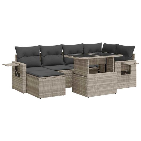 vidaXL Salon de jardin avec coussins 7 pcs gris clair r&eacute;sine tress&eacute;e