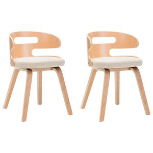 vidaXL Chaises &agrave; manger lot de 2 cr&egrave;me bois courb&eacute; et similicuir