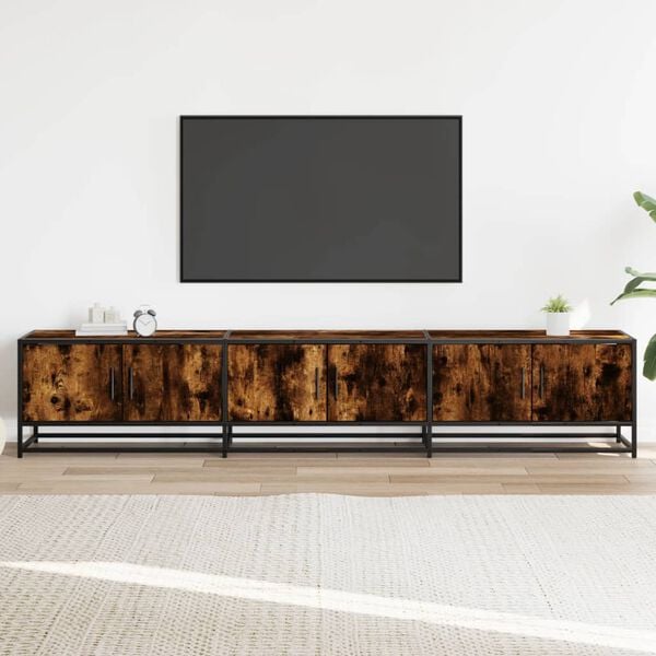 vidaXL Meuble TV ch&ecirc;ne fum&eacute; 210x35x41 cm bois d'ing&eacute;nierie