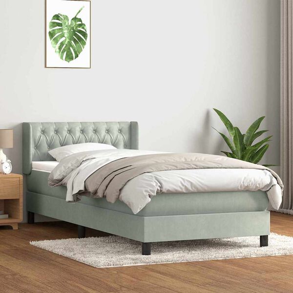 vidaXL Sommier &agrave; lattes de lit et matelas gris clair 90x220 cm velours