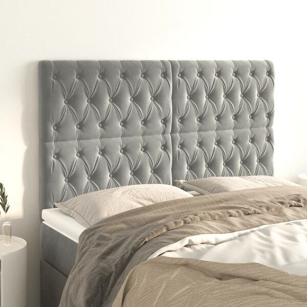 vidaXL T&ecirc;te de lit Gris clair 144 x 7 x 118/128 cm Velours