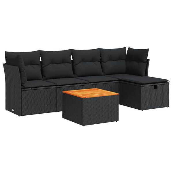 vidaXL Salon de jardin 6 pcs avec coussins noir résine tressée