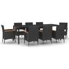 vidaXL Ensemble &agrave; manger jardin 9pcs et coussins noir r&eacute;sine tress&eacute;e