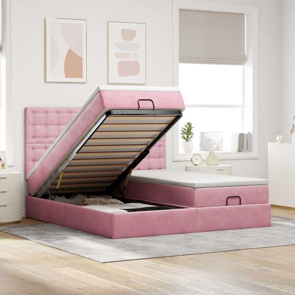 vidaXL Cadre de lit ottoman avec matelas rose 160x200 cm velours