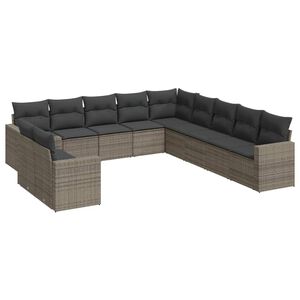vidaXL Salon de jardin 11 pcs avec coussins gris r&eacute;sine tress&eacute;e