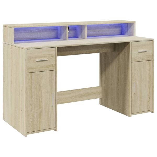 vidaXL Bureau avec lumières LED chêne sonoma bois d'ingénierie