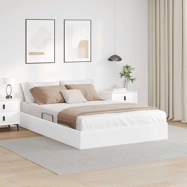vidaXL Lit de Rangement avec matelas Blanc pur 140 x 190 cm Faux cuir