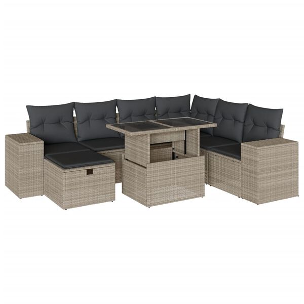 vidaXL Salon de jardin 8 pcs avec coussins gris clair r&eacute;sine tress&eacute;e