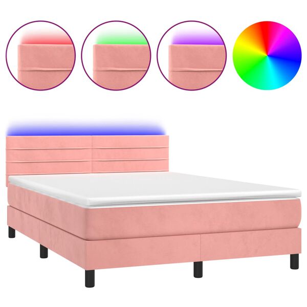 vidaXL Sommier &agrave; lattes de lit avec matelas et LED Rose 140x200 cm