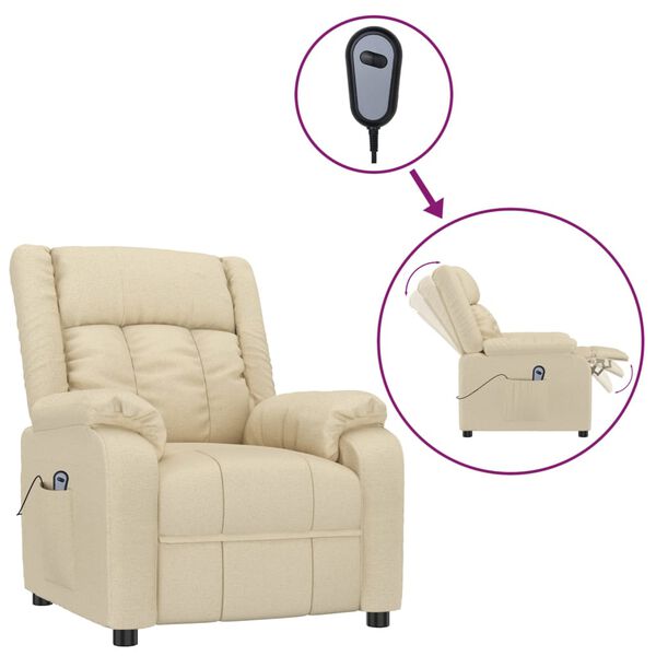vidaXL Fauteuil inclinable &eacute;lectrique Cr&egrave;me Tissu