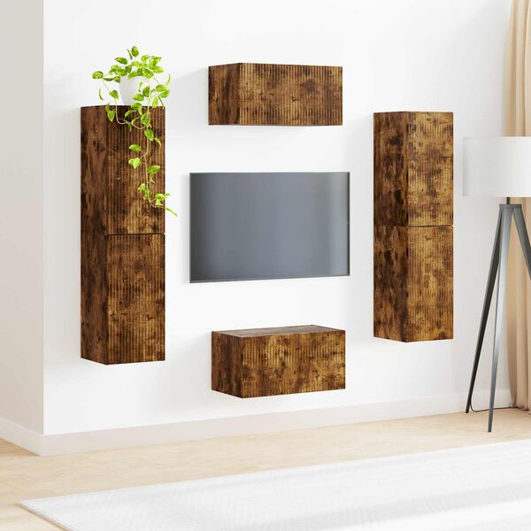 vidaXL Ensemble meuble TV 6 pcs Ch&ecirc;ne fum&eacute; Bois d'ing&eacute;nierie